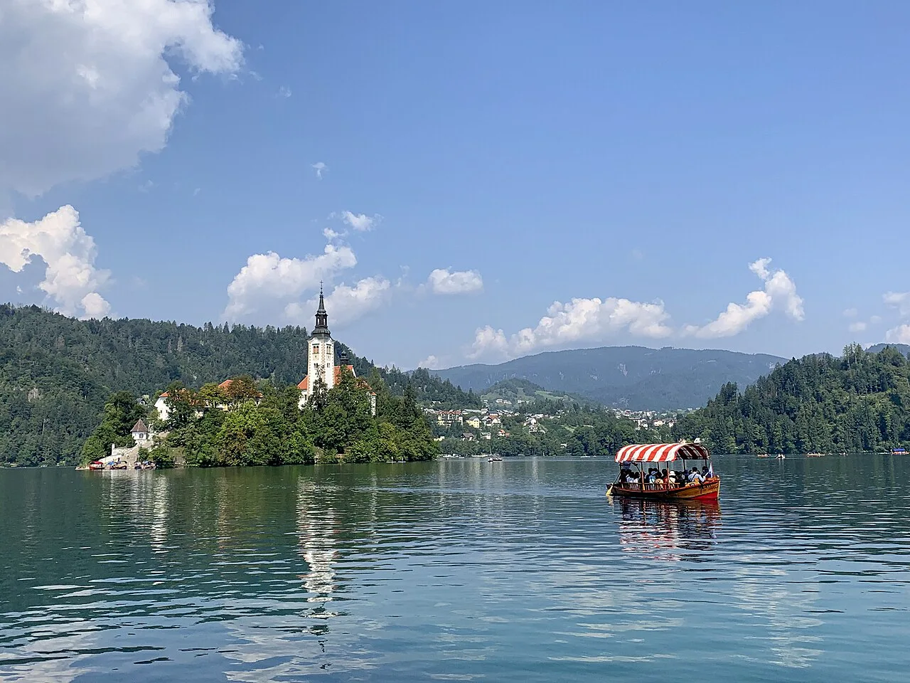 A pletna heading to Bled Island.