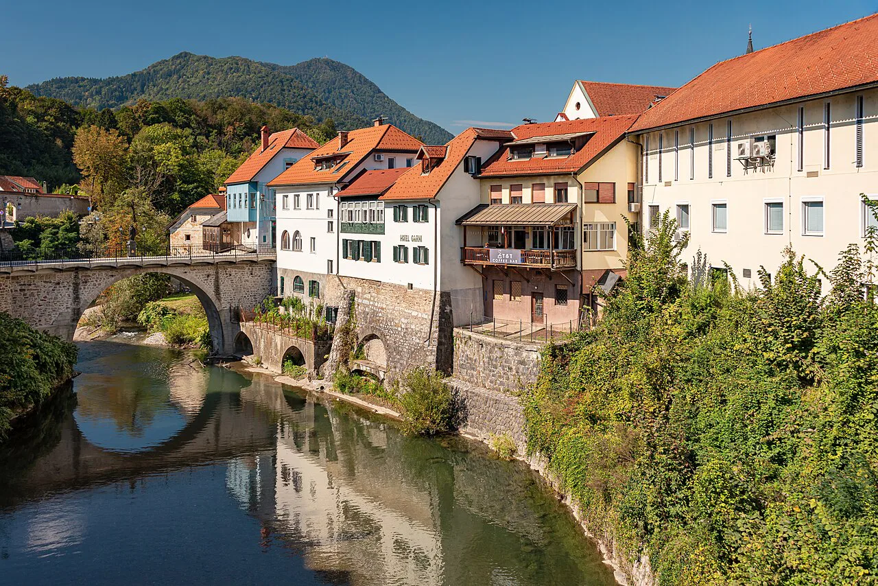 Škofja Loka and its stone bridge.