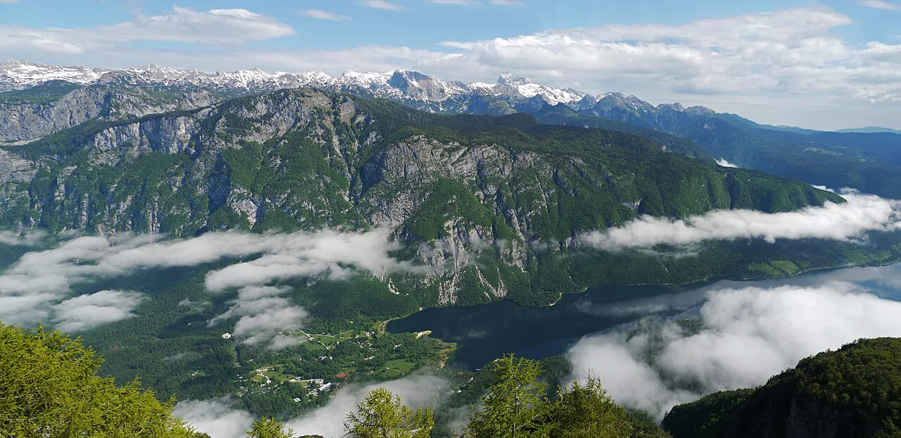 The Julian Alps above a sea of cloud over the Bohinj valley.