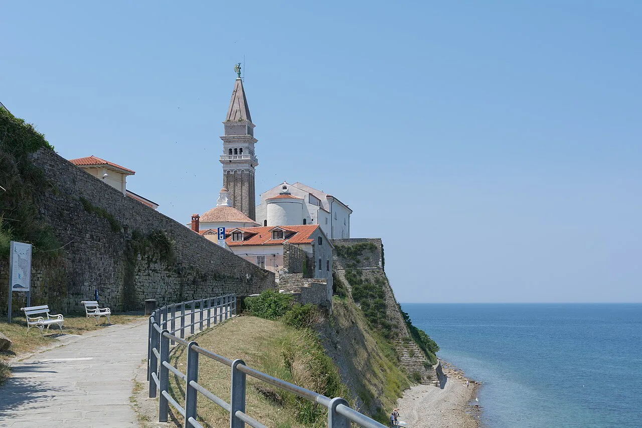 The walkway below St George's Church in Piran toward Fiesa.