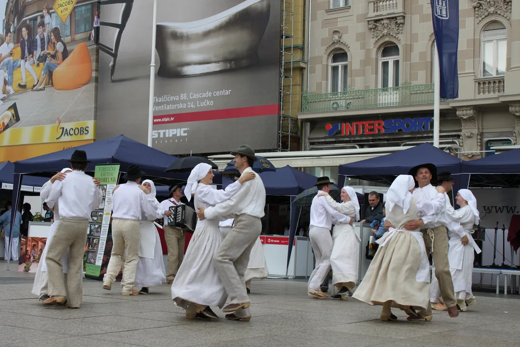 Dancers in traditional Slovenian costumes.