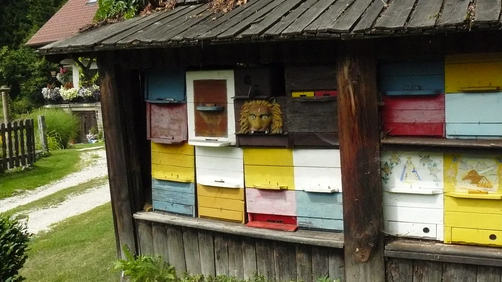 A painted Slovenian beehive house.
