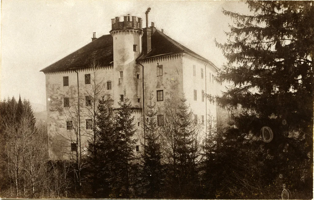 Snežnik Castle on a 1930 postcard.