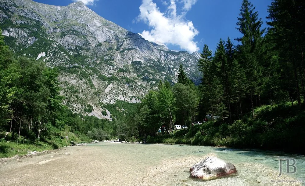 The Soča in the upper valley above the Great Soča Gorge.