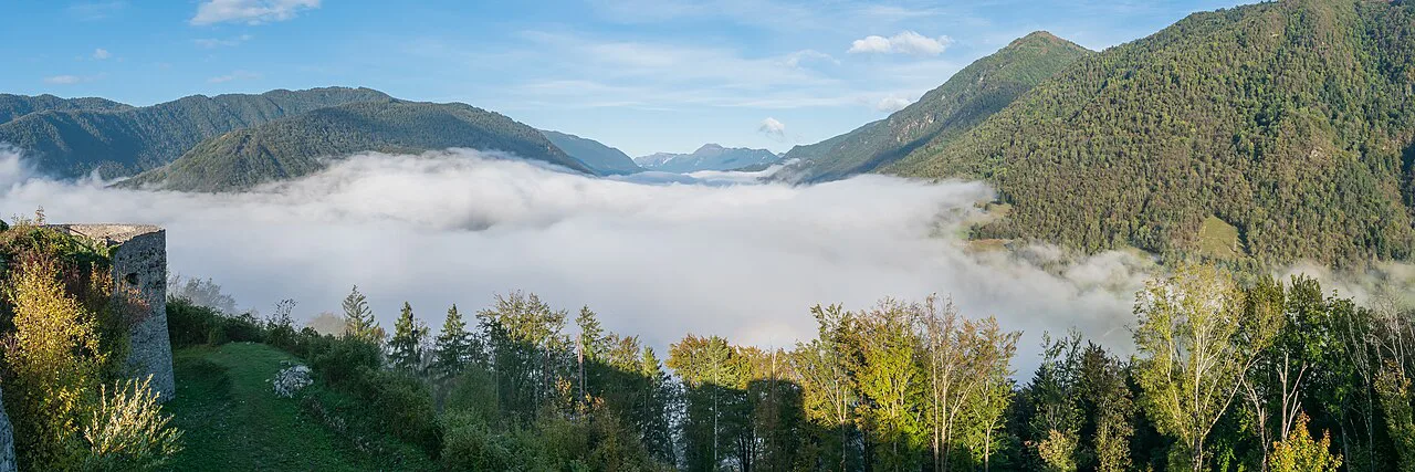 Morning fog filling the Soča valley.