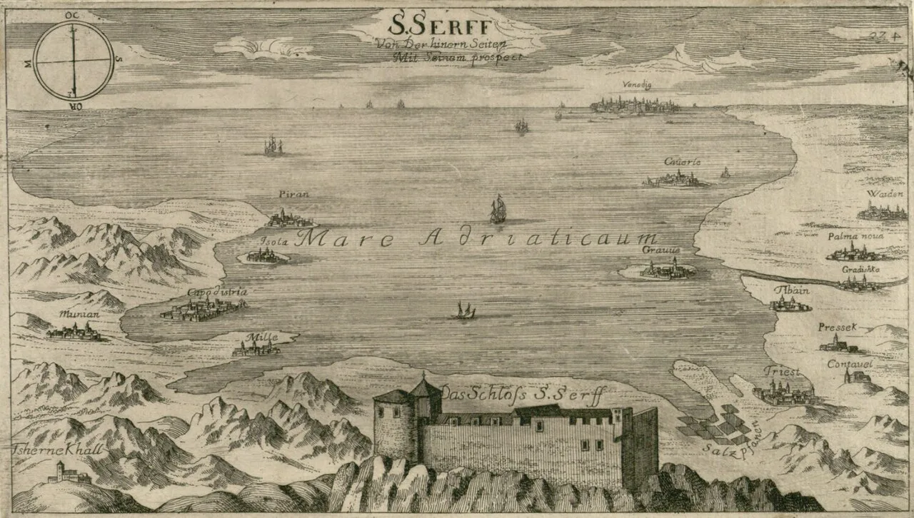 Socerb Castle in Valvasor's engraving.
