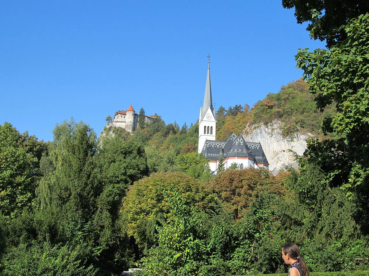 St Martin's Church with Bled Castle above.