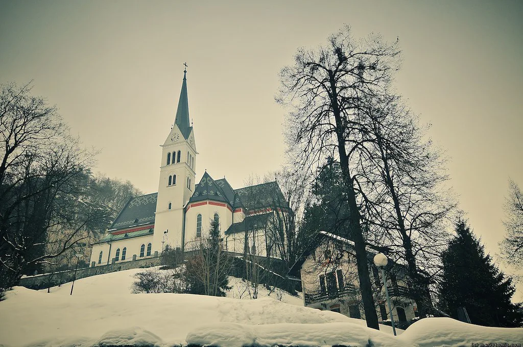 St Martin's Church in Bled in winter.
