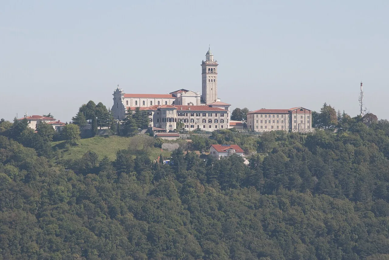 Sveta Gora on its summit above Nova Gorica.