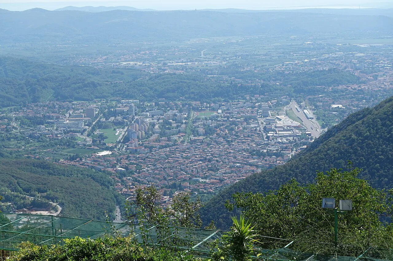 Nova Gorica and Gorizia seen from Sveta Gora.