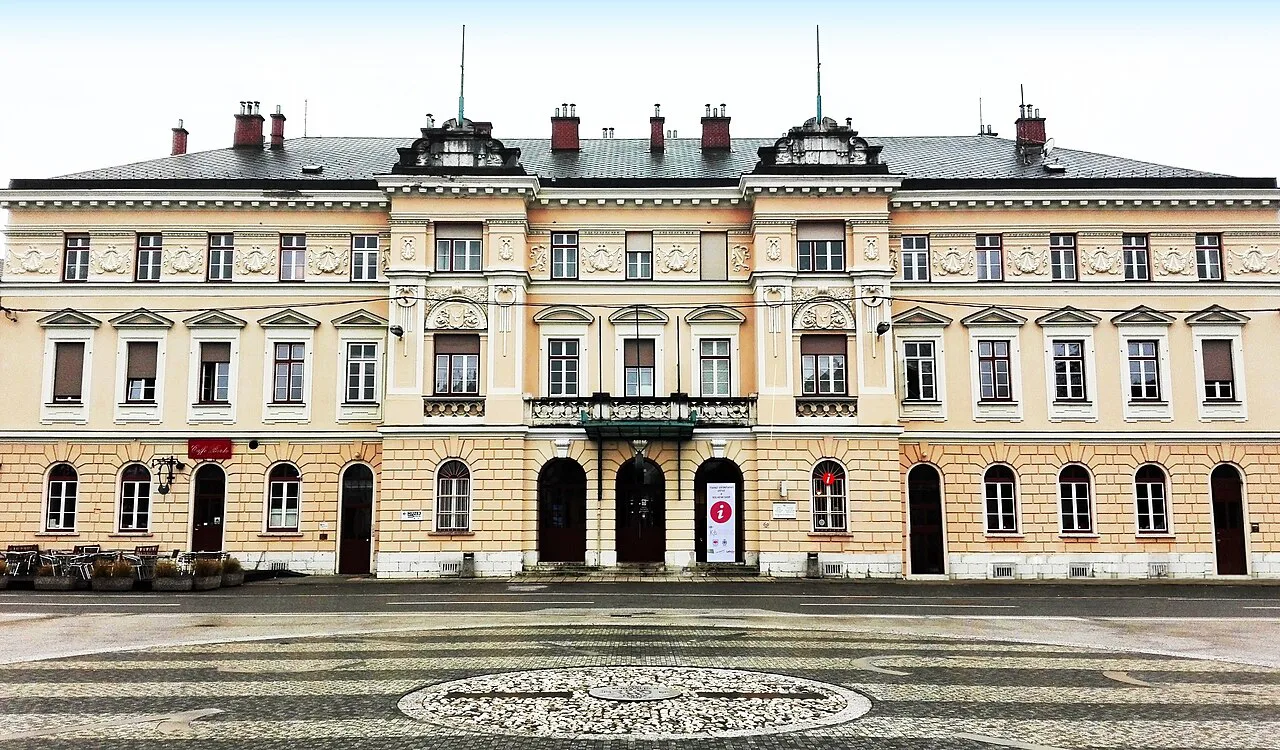 The Nova Gorica railway station on Trg Evrope.
