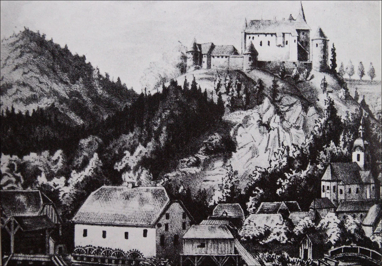 Velenje Castle in an 1854 engraving.