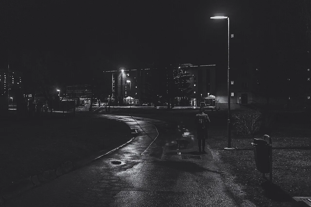 A street in Velenje at night.