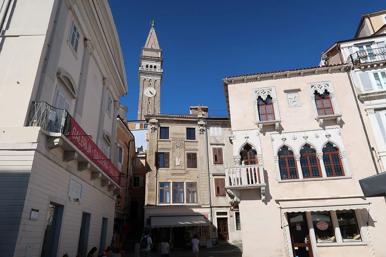 Venetian Gothic houses in Piran.