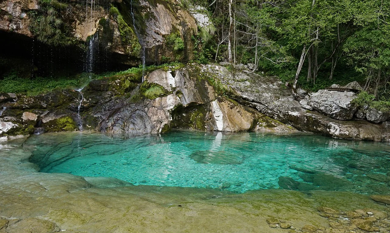 The Virje waterfall pool near Bovec.