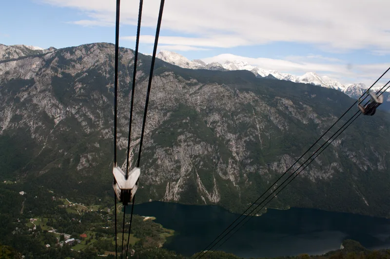 A Vogel cable car cabin above the Bohinj valley.